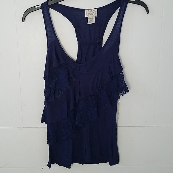 Navy Blue Lace Ruffle Racerback Tank XS - Picture 4 of 6